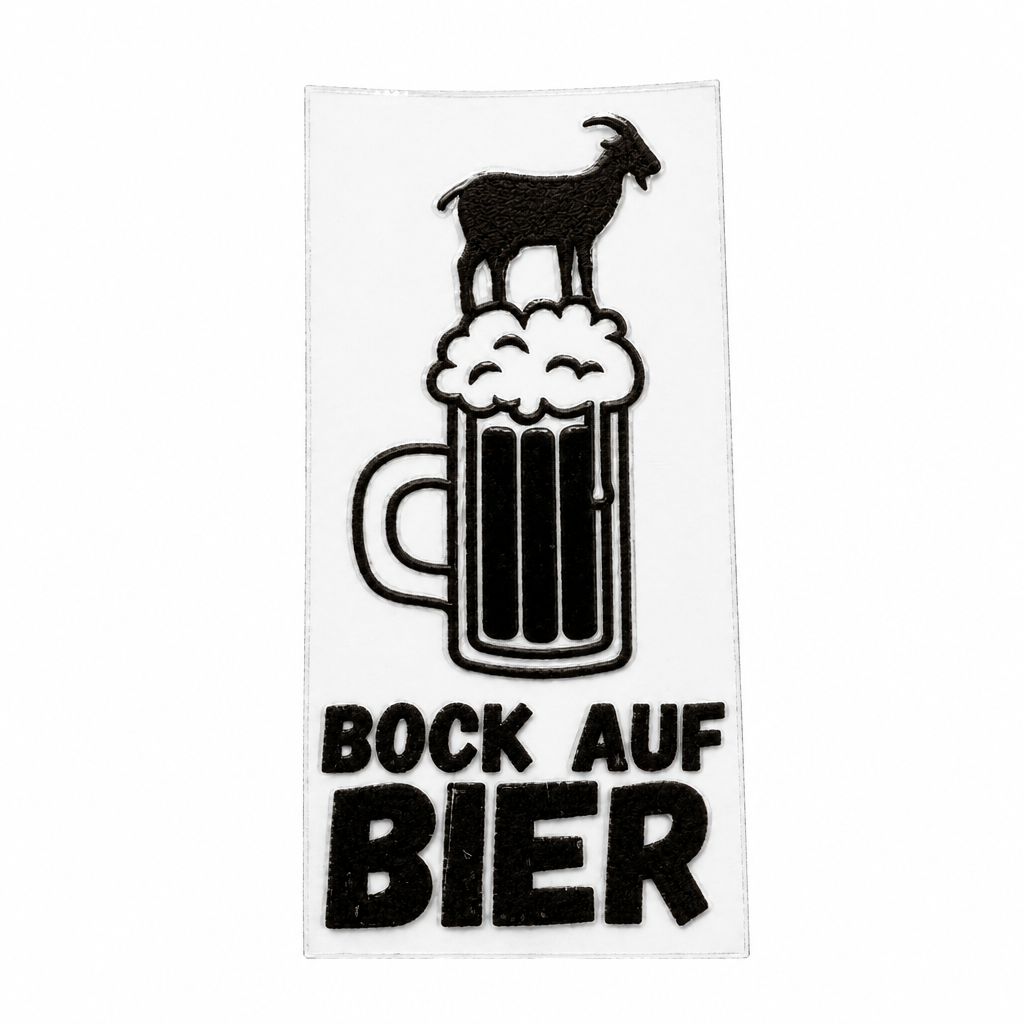 Schwarzer Sticker mit weißem Hintergrund und erhaltener Folienumrandung